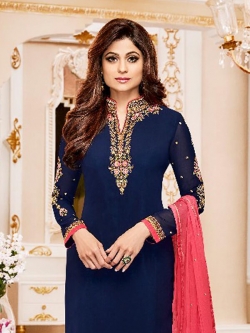 Blue Georgette Embroidery Straight Suits