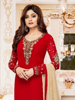 Red Georgette Embroidery Straight Suits
