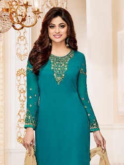 Green Georgette Embroidery Straight Suits