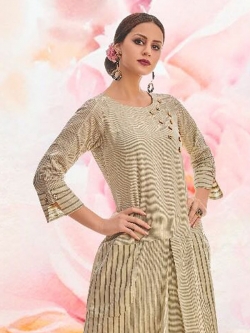 Beige Linen Floral Design Anarkali Kurtis