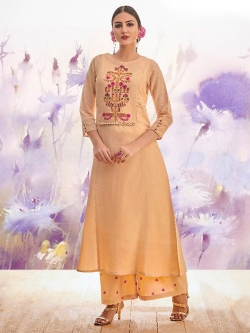Beige Linen Floral Design Anarkali Kurtis