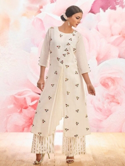 White Linen Floral Design Anarkali Kurtis
