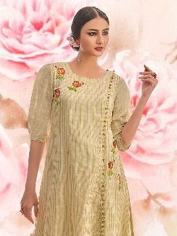 Beige Linen Floral Design Anarkali Kurtis