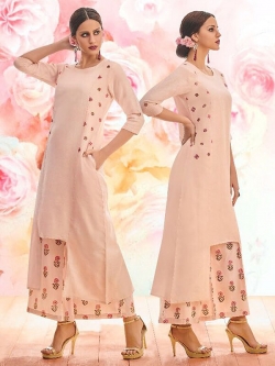 Pink Linen Floral Design Anarkali Kurtis