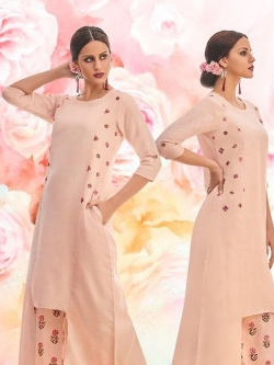 Pink Linen Floral Design Anarkali Kurtis