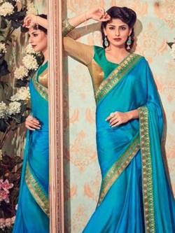 Blue Jacquard Border Work Border Sarees
