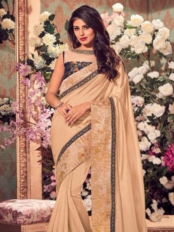 Cream Silk Border Work Border Sarees

