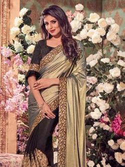 Grey Lycra Border Work Half And Half Sarees