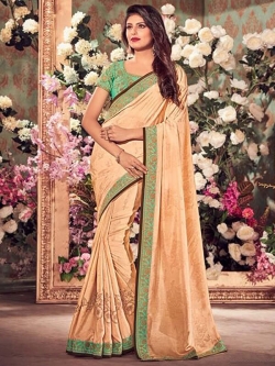 Beige Silk Border Work Regular Sarees
