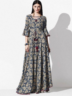 Beige Rayon Printed Anarkali Kurtis