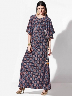 Blue Rayon Printed Anarkali Kurtis