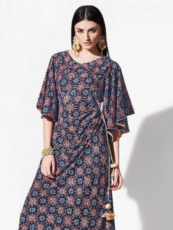 Blue Rayon Printed Anarkali Kurtis