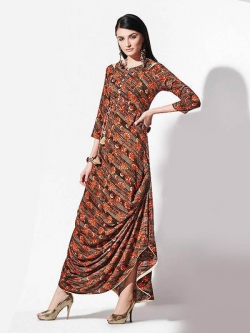 Brown Rayon Printed Anarkali Kurtis
