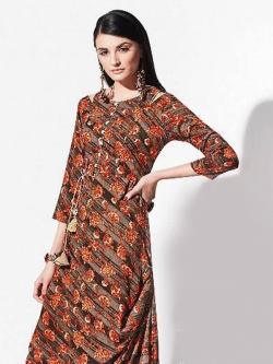 Brown Rayon Printed Anarkali Kurtis