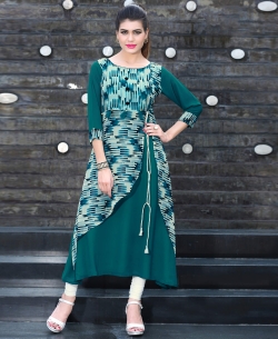 Green Fox Georgette Printed Anarkali Kurtis