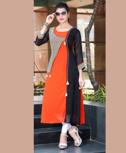 Orange Fox Georgette Printed Anarkali Kurtis