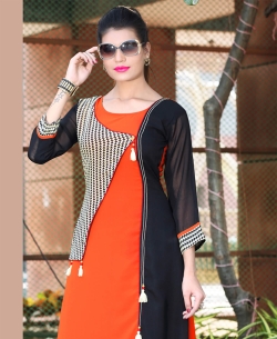 Orange Fox Georgette Printed Anarkali Kurtis