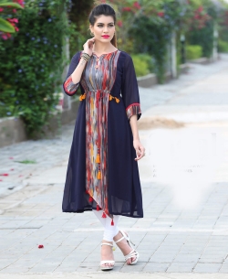 Navy Blue Fox Georgette Printed Anarkali Kurtis