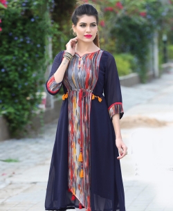 Navy Blue Fox Georgette Printed Anarkali Kurtis