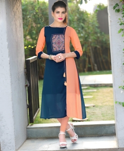 Navy Blue Fox Georgette Printed Anarkali Kurtis