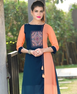 Navy Blue Fox Georgette Printed Anarkali Kurtis