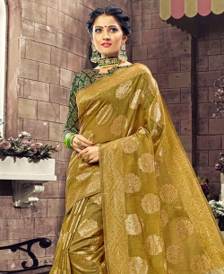 Olive Cotton Silk Embellished Traditional Sarees