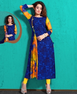 Blue Chanderi Digital Printed Anarkali Kurtis