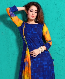 Blue Chanderi Digital Printed Anarkali Kurtis