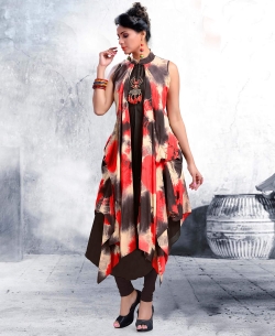 Peach Silk Digital Printed Anarkali Kurtis