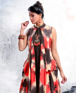 Peach Silk Digital Printed Anarkali Kurtis