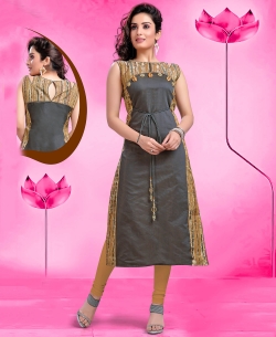 Grey Silk Digital Printed Anarkali Kurtis