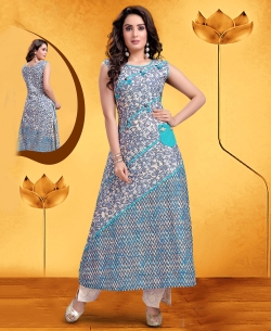 Sky Blue Silk Digital Printed Anarkali Kurtis