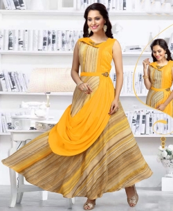 Yellow Cotton Silk Digital Printed Anarkali Kurtis