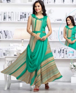 Green Cotton Silk Digital Printed Anarkali Kurtis