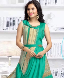 Green Cotton Silk Digital Printed Anarkali Kurtis