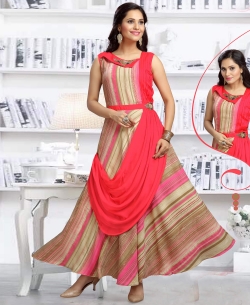 Pink Chanderi Cotton Digital Printed Anarkali Kurtis