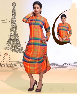 Orange Crepe Digital Printed Anarkali Kurtis