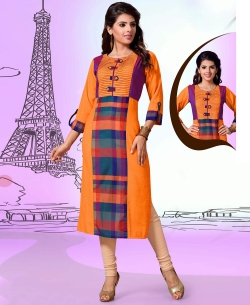Orange Chanderi Cotton Digital Printed Anarkali Kurtis