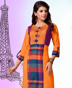 Orange Chanderi Cotton Digital Printed Anarkali Kurtis