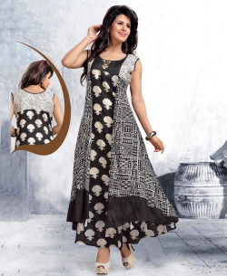Black Chanderi Digital Printed Anarkali Kurtis