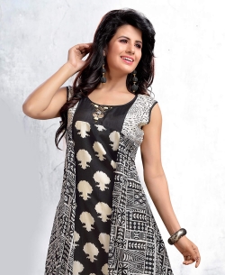 Black Chanderi Digital Printed Anarkali Kurtis