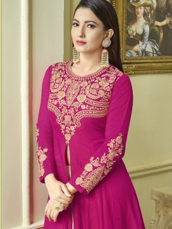 Pink C N X Two Tone Silk Embroidery Long Choli Lehengas