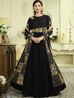 Black Real Georgette Embroidery Anarkali Suits