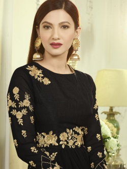 Black Real Georgette Embroidery Anarkali Suits