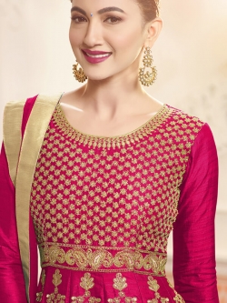 Pink C/N Two Tone Silk Embroidery Anarkali Suits