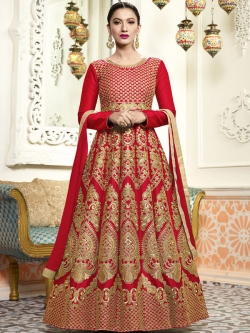 Red C/N Two Tone Silk Embroidery Anarkali Suits