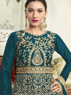 Green Malbery Silk Embroidery Anarkali Suits