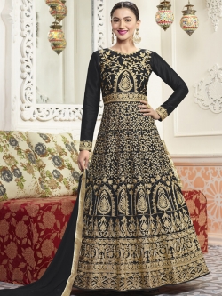 Black Malbery Silk Embroidery Anarkali Suits