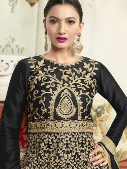Black Malbery Silk Embroidery Anarkali Suits