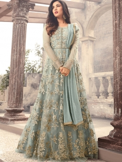 Blue Net Floral Design Anarkali Suits
